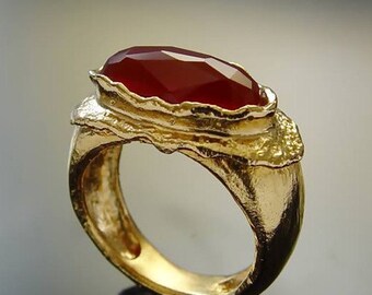 Carnelian rustic orange solid gold statement ring - Sunset RG1478A