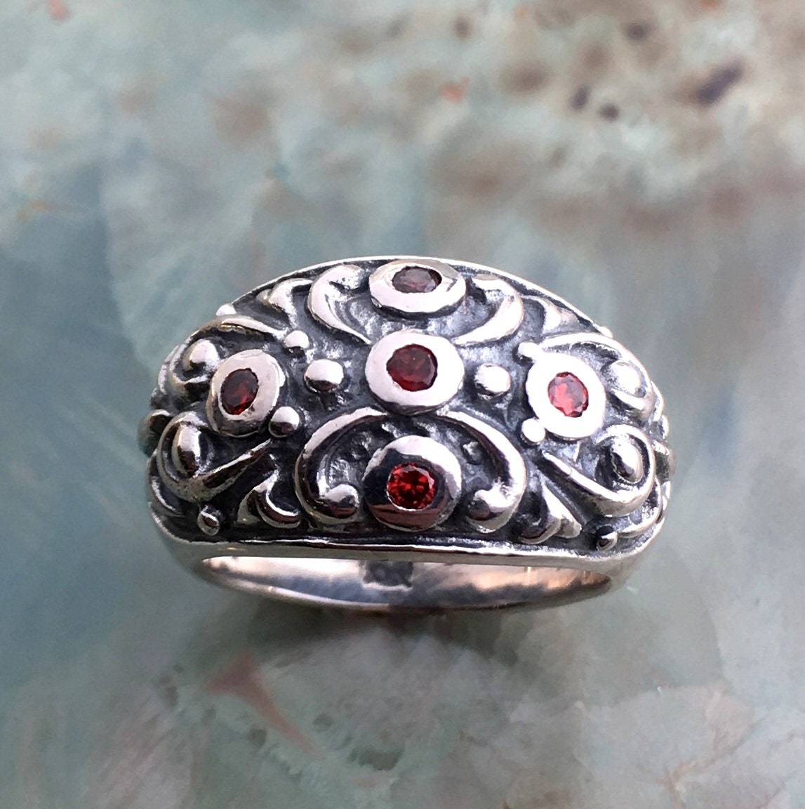 Garnets ring gemstones ring rustic ring birthstones ring | Etsy