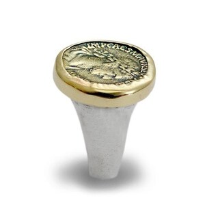 Roman Coin twotone silver gold statement coin ring Time will tell R1235MC image 3