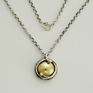 Two-tone necklace, hammered gold pendant, silver gold pendant, yellow gold pendant, oxidized silver necklace - Walking in circles N8980G
