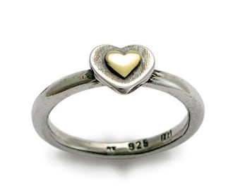 Valentines Ring, sterling silver engagement ring, yellow gold ring, gold heart ring, two-tone ring, simple ring - Valentines. R1382AC