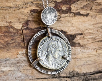 Coin necklace, Unisex sterling silver necklace, Boho pendant, coin jewelry, alexander coin, round pendant - Till the end of time N8926S