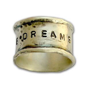 Sterling Silver wide Band, promise personalized ring, valentines ring - Dreams come True R1571A