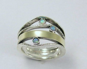 Mother's band, family ring, opals ring, multistones ring, Boho chic Ring, silver gold ring, twotone ring - What makes you smile 2 - R1237-1