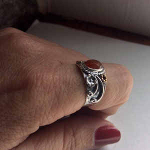 Carnelian ring, burnt orange ring, boho ring, hipster ring, Silver Ring, gypsy ring, twotone ring, wide ring Three Sunrises R2223 image 5