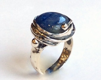 Silver ring, Kyanite ring, Blue gemstone ring, oxidized ring, organic ring, statement ring, cocktail ring - Notorious Wind R1470-13