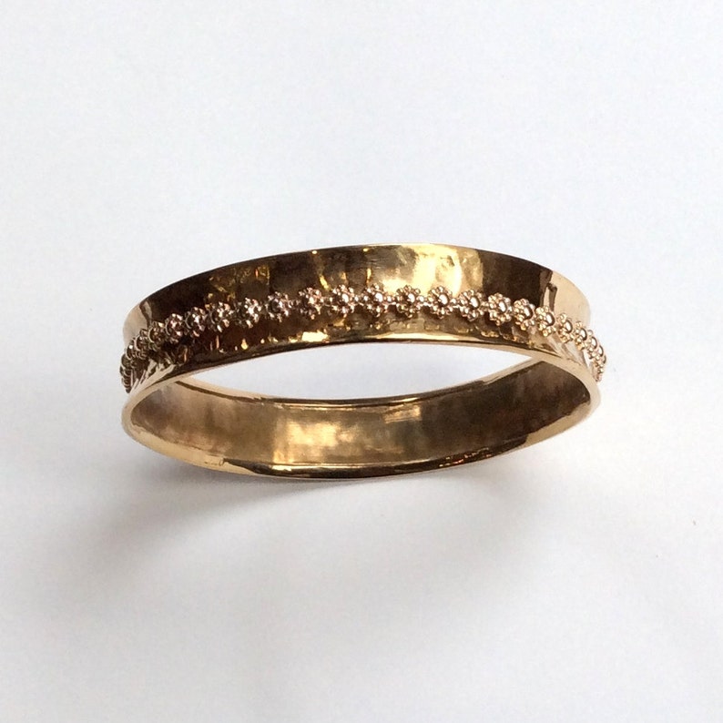 meditation bracelet simple hammered bangle My treasure B3004 Hammered brass bangle statement bangle floral gold filled spinner bangle