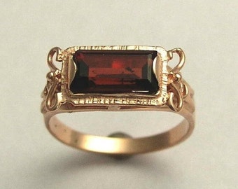 Solid Rose Gold ring ∙Garnet Ring ∙ Rectangle stone ring ∙ Gift for wife ∙Gift for bride ∙ Engagement ring - The sky is the limit RG1400-2