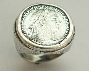 Sterling Silver Ring, large coin Men's ring, unisex ring, oxidized ring, cocktail ring, coin ring, round ring - Time will tell 2 R1110SS