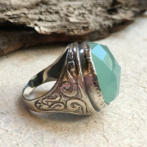 Statement ring, Jade ring, Round silver Ring, sterling silver ring, large stone ring, oxidized silver ring - A dream on our way  R2197-2