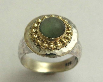 Gold crown ring, Green jade ring, mixed metals ring, cocktail ring, green gemstone ring, gold silver ring, statement ring - Magic act R1439
