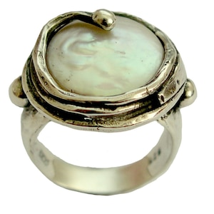 Münzperlenring, Sterlingsilber-Statementring, Cocktailring - Vanilleeis R1470-3