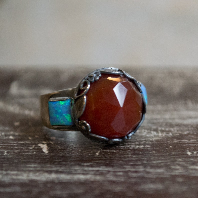 Carnelian ring, silver ring, multistone ring, opal ring, stone ring, boho ring, gypsy ring, bohemian ring The way I look at you R2265 image 1