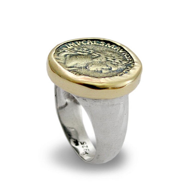 Roman Coin twotone silver gold statement coin ring Time will tell R1235MC image 2