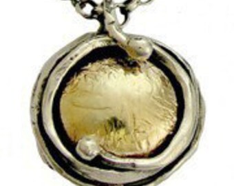 Collar de plata esterlina, collar de martillado, colgante de oro amarillo, collar oxidado, redondo collar casual - caminando en círculos N8980G