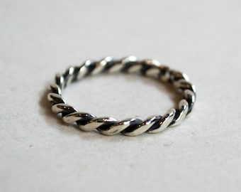 Twisted silver band, skinny ring, rustic ring, wedding band, oxidised silver ring, stacking ring, thin Silver ring - Unforgettable R2204-1