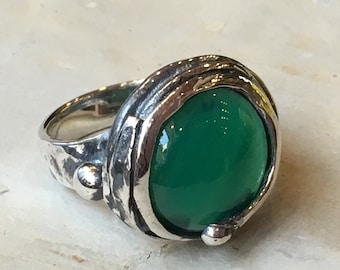 Sterling silver gemstone Green agate organic ring - Notorious Wind R1470-14
