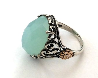 Jade ring, Birthstone Ring, silver engagement ring, silver gold ring, gemstone ring, boho ring, unique ring for her -  Soul mate R2164