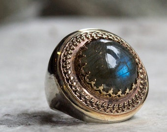 Labradorite ring ∙ Gift for wife ∙ Antique Filigree ring ∙ October stone ∙Sterling silver gold ring ∙ Gemstone ring - The King ring R1110EA