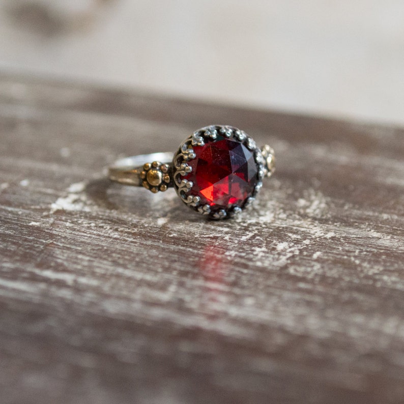 Garnet Ring, silver gold ring, Alternative Engagement ring, dainty ring, bohemian ring, hippie ring, twotone ring The magic moment R2264 image 1