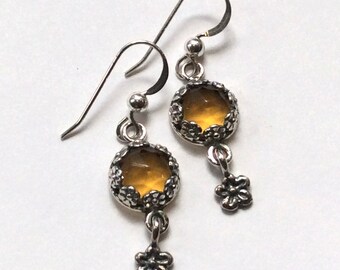 Citrine earrings, botanical earrings, dangle earrings, Sterling silver earrings, floral earrings, long earrings  - Juliette E8012