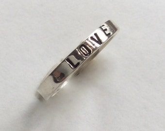 Stacking ring, Name ring, Sterling Silver band, promise ring, Love ring, hand stamped ring, hammered thin band - In the Heart R2145-3