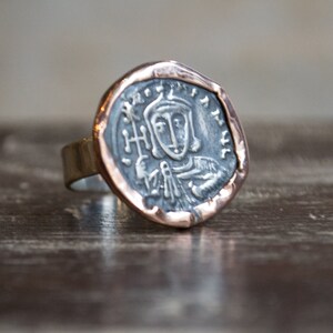 Silver coin ring, two-tone ring, tribal ring, sterling silver ring, rose gold ring, boho ring, gypsy ring, hippie ring, ethnic Epic R2270 image 4