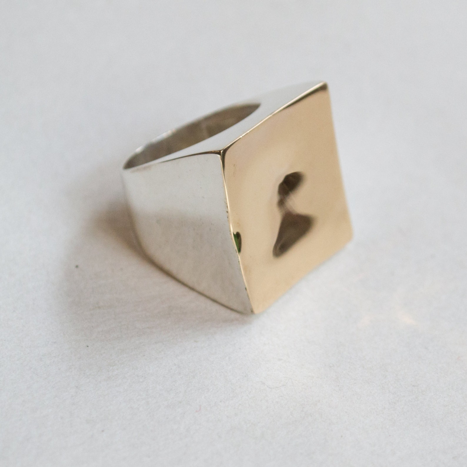 Square Ring, Twotone Ring, Statement Ring, Silver Gold Ring, Bohemian ...