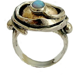 Opal Ring, hammered gold silver ring, statement ring, two tones ring, cocktail ring, blue gemstone coil ring A place under the sun R1470X image 1
