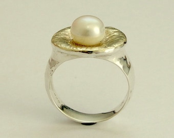 Pearl Engagement Ring, silver gold statement ring - Love is around R1235G