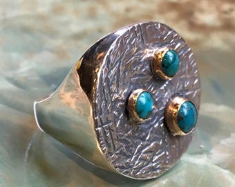 Statement cocktail gold silver Turquoises Two Tone Ring - My way R2529