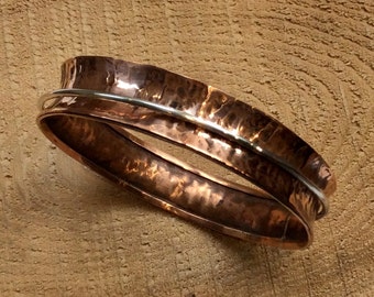 Hammered bronze bangle, Sterling silver spinner bangle, meditation bracelet, statement bangle, simple hammered bangle - My Same B3002