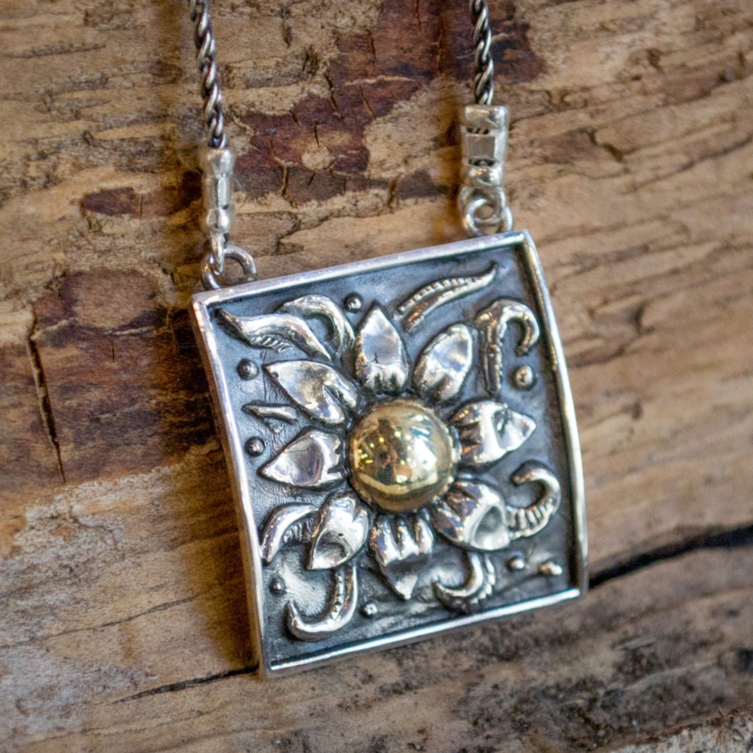 Sunflower Pendant, Sterling Silver Necklace, Yellow Gold Necklace ...