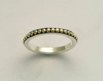 Sterling Silver and Yellow Gold Ring, two-tone spinner ring, dotted gold spinner, oxidized silver band, unisex band - Our Happiness. R0911