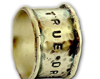 Sterling silver band, personalized silver band, promise ring, valentines ring, hand-stamped band, wide silver band - Dreams come True R1571A