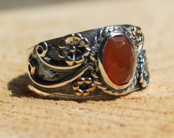 Carnelian ring, Gemstone ring, gypsy ring, statement ring, Ethnic ring, Silver Ring, Ornate ring, Tibetan ring, boho - Three Sunrises R2223