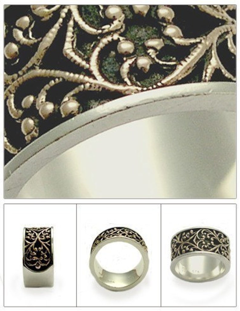 sterling silver ring Wide band oxidized band wedding band Misty Silver Lace Band Wide band filigree ring R1146ZS oxidised ring