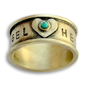 Anello in argento, anello di promessa, valentines anello, anello in dicembre, mano timbrato band, turchese anello banda-Angel heart R1572