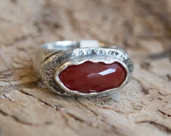 Carnelian ring, Bohemian Silver ring, Burnt orange Oxidized Ring, rustic orange stone ring, statement ring, cocktail ring - Sunset R1478X-1