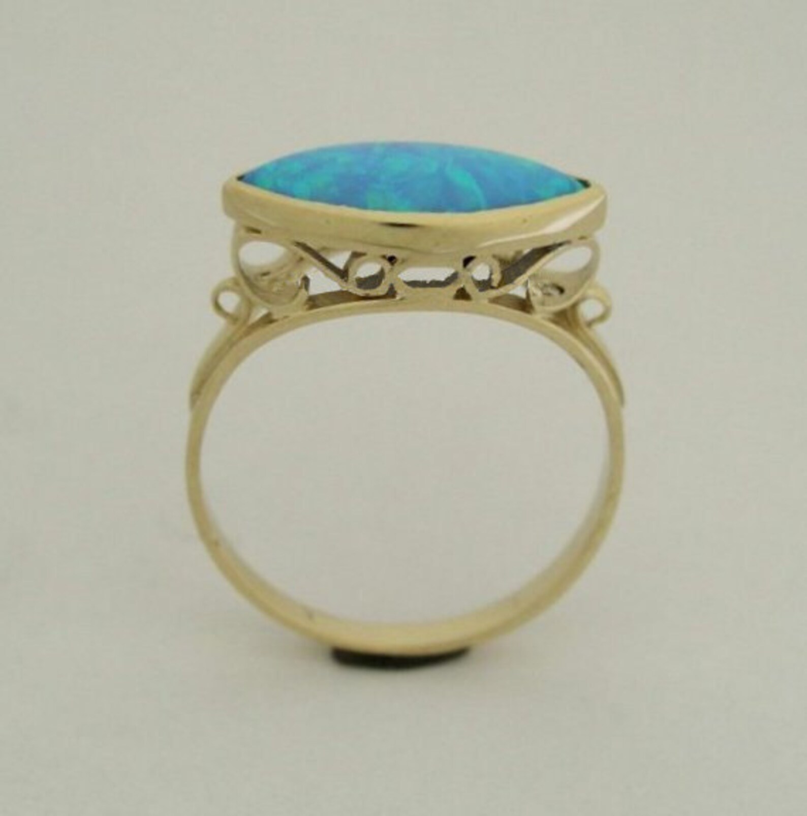 Opal Ring Brass Ring Blue Stone Ring Victorian Ring Etsy
