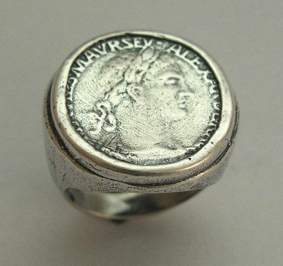Large coin Mens ring Coin Silver ring Unisex ring rustic Etsy