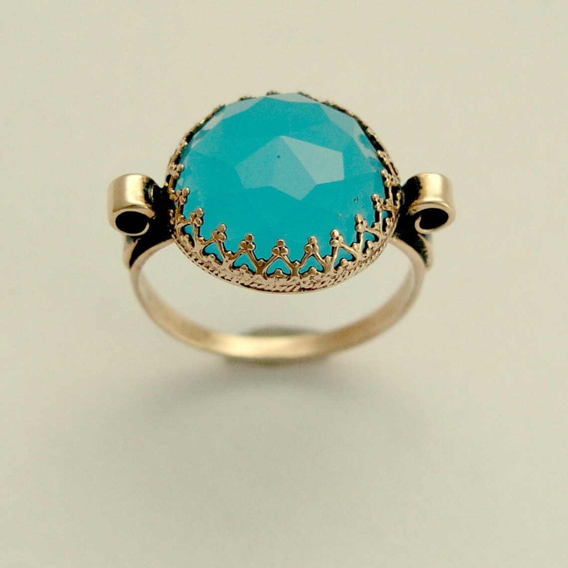 Princess Gold Crown Ring Solid Rose Gold Ring Pearl Ring | Etsy