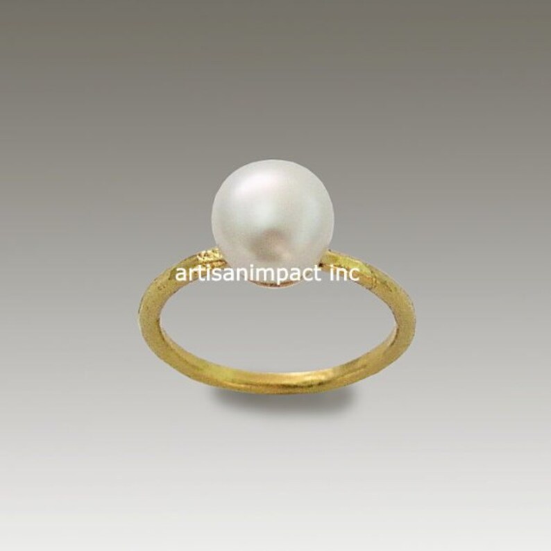 14K Gold Pearl Ring, yellow gold ring, single pearl ring, peacock pearl ring, peach pearl ring, gold ring, thin ring Young Love. RG1533 image 4