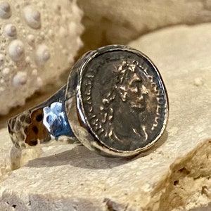Römischer Münzring, Sterling Silber Ring, Statement Ring, Münzring, Münzschmuck, Männerring, Gehämmert Silber Ring - Die Zeit wird sagen R1235SS