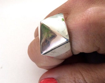 Geometric statement ring, unique silver ring for her,  bohemian ring, high ring, modern ring, triangle ring - A world in balance R2180