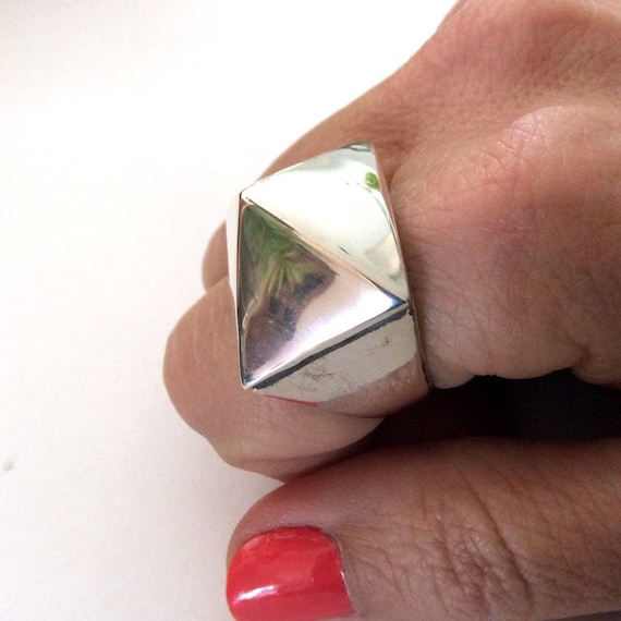 Geometric Statement Ring, Unique Silver Ring for Her