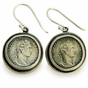Sterling silver earrings, antique style earrings, coin earrings, dangle earrings, oxidized silver earrings - Retrospect E7872