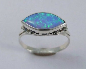 Opal Silver ring, Blue opal,  ornate ring, dainty ring, casual ring - My obsession R1215-1