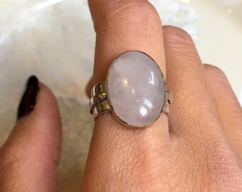 Rose quartz ring, statement ring, Silver gold ring, gemstone ring, Cocktail Ring, sterling silver ring, bohemian jewelry  - Soft Love R2602