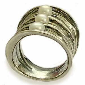 Pearls ring, Sterling Silver Statement ring, wide silver band, cocktail ring, chunky silver ring - Bubbling emotions 2  R1483-2